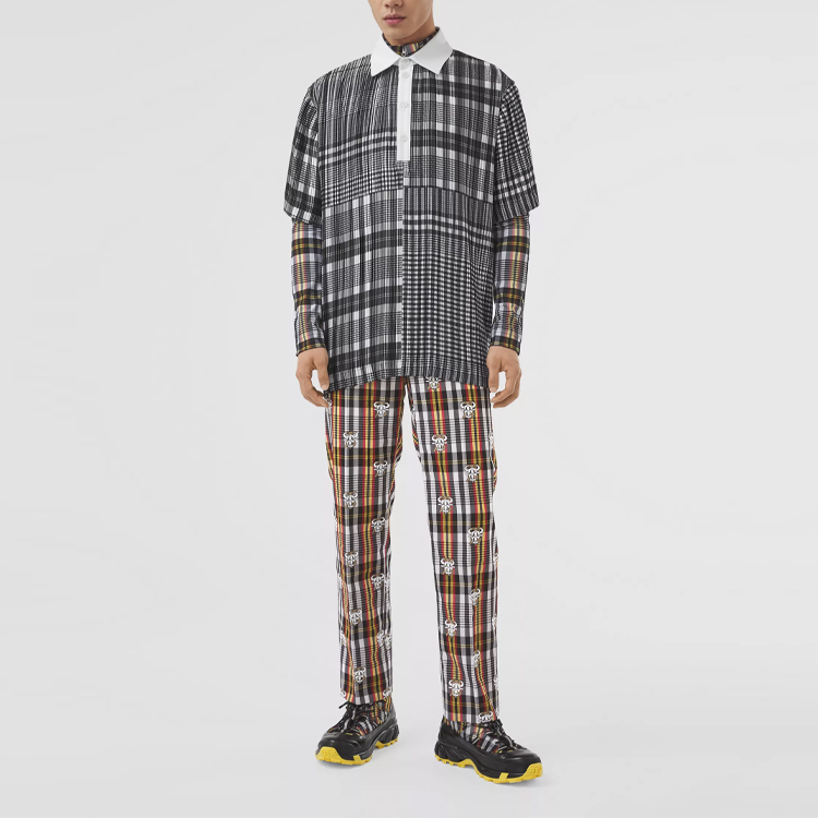 Lookbook 버버리 모노그램 체크 울 캐주얼 팬츠 마리골드 옐로우 80378091