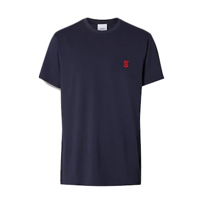 Burberry Monogram Motif Navy Blue Cotton Short Sleeve T-Shirt for Men 80140221