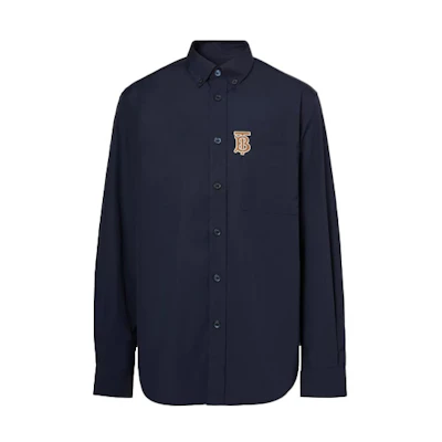 Burberry Monogram Pattern Stretch Cotton Shirt Dark Blue 80367641