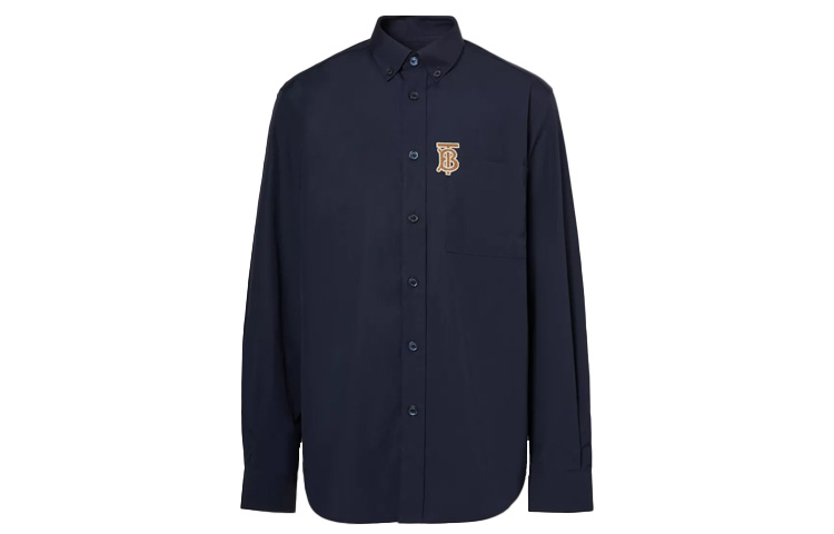 Order Burberry 經典字母圖案彈力棉襯衫 深藍色 80367641