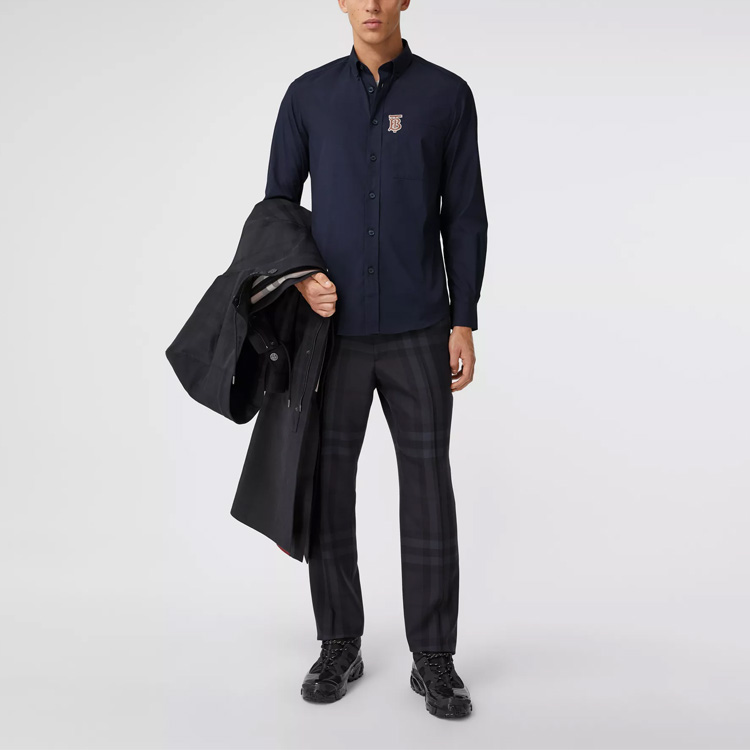 Lookbook Burberry 經典字母圖案彈力棉襯衫 深藍色 80367641