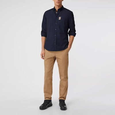 Burberry 經典字母圖案彈力棉襯衫 深藍色 80367641 Shop Burberry 經典字母圖案彈力棉襯衫 深藍色 80367641
