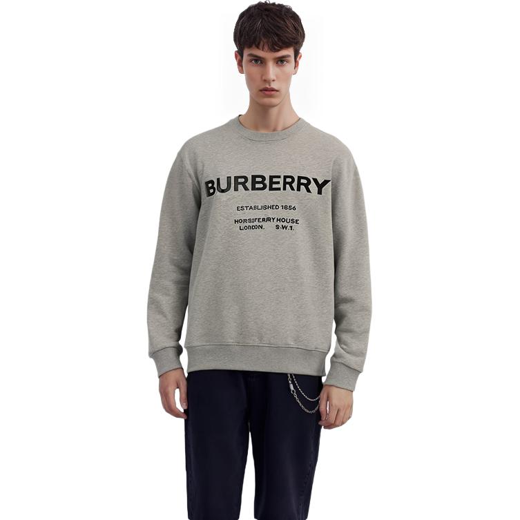 Shop 버버리 모노그램 프린트 캐주얼 루즈핏 크루넥 스웻셔츠 그레이 80172291