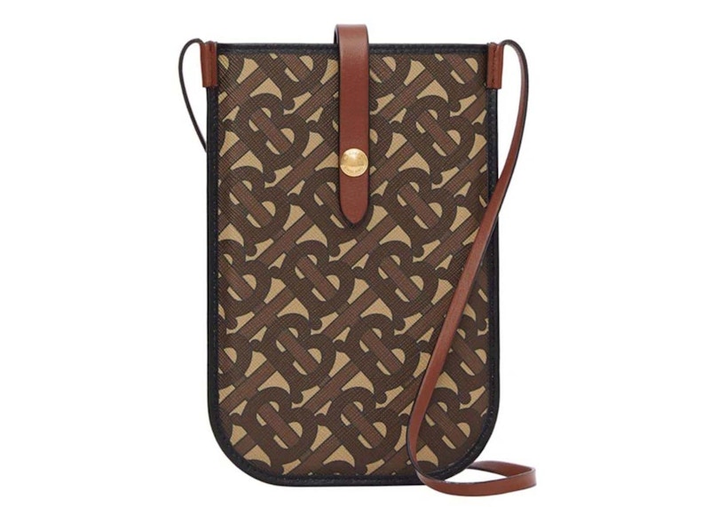 Burberry Monogram Print E-Canvas Card and Phone Case with Strap Bridle Brown