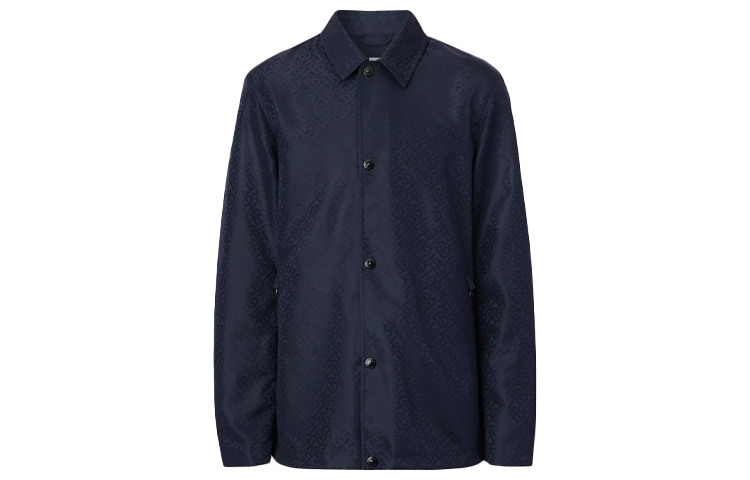 Burberry Monogram Print Single-Breasted Long-Sleeve Navy Jacket for Men 80320611