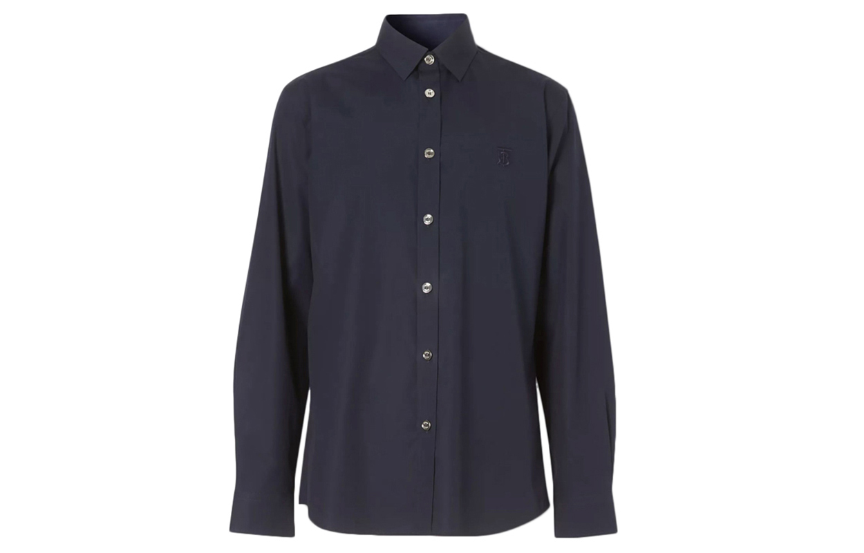 Burberry Monogram Stretch Cotton Poplin Shirt Navy Blue 80285561 圖 2
