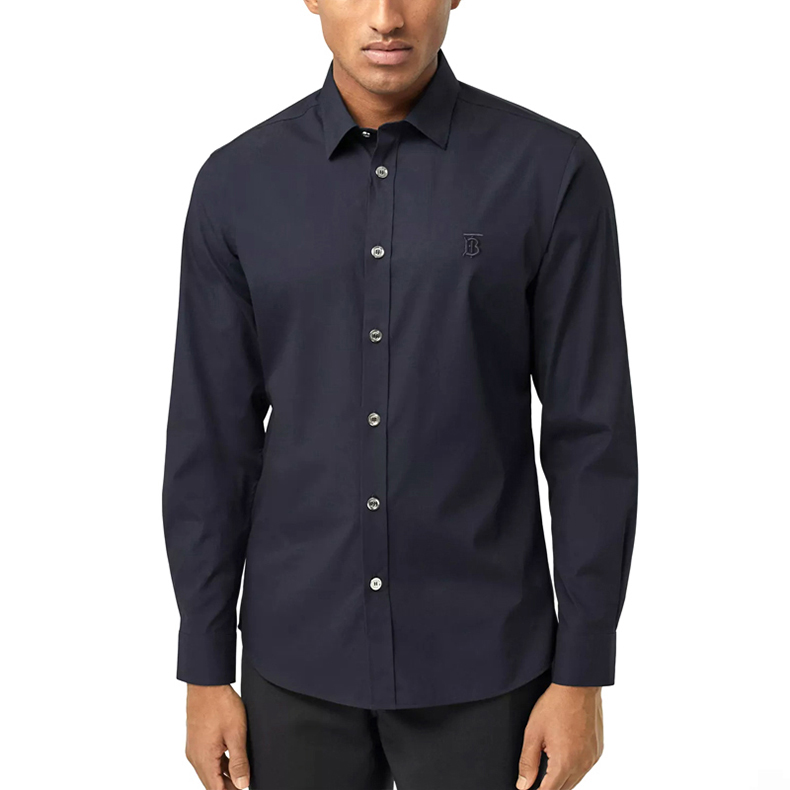 Burberry Monogram Stretch Cotton Poplin Shirt Navy Blue 80285561 圖 3
