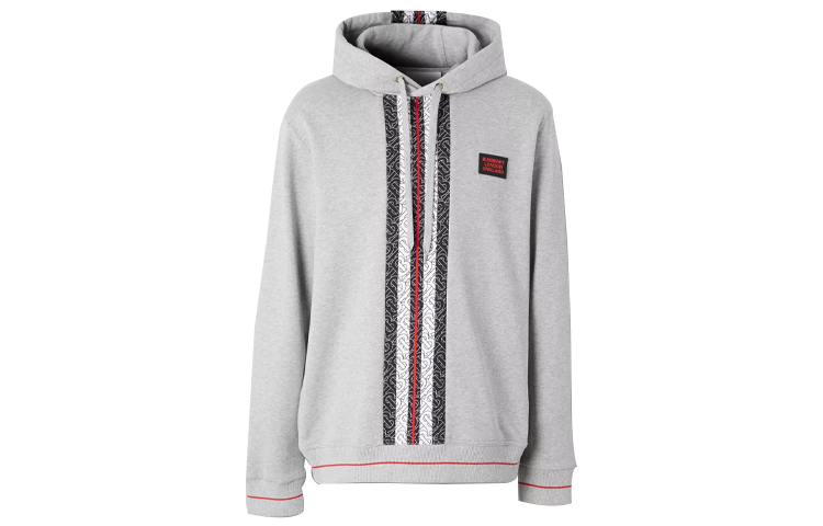 Burberry Monogram Stripe Cotton Hoodie Light Gray 80285161