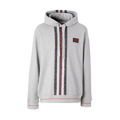 Burberry Monogram Stripe Cotton Hoodie Light Gray 80285161