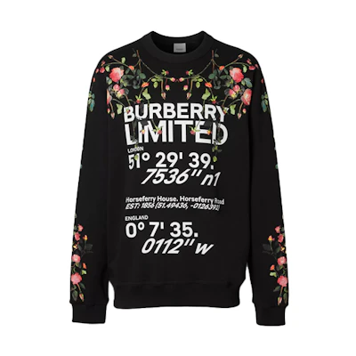 Burberry Montage Floral Print Cotton Crewneck Sweatshirt Black 80374591