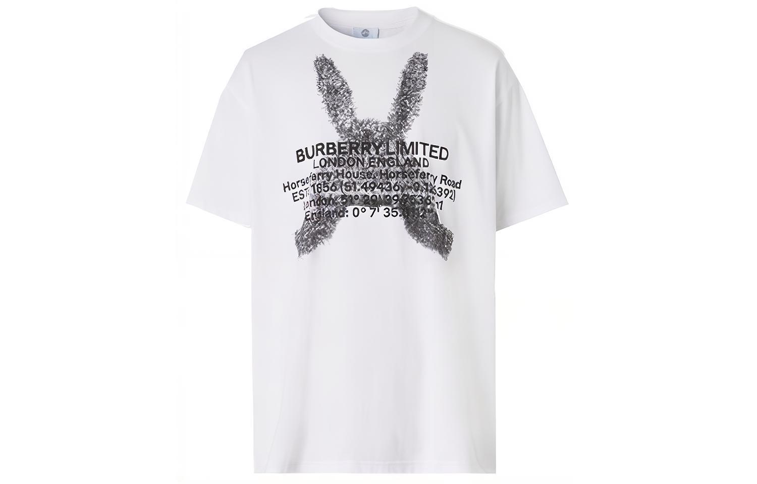 Burberry Montage Letter Print White Casual Short Sleeve T-Shirt. 80495651