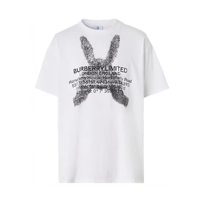 Burberry Montage Letter Print White Casual Short Sleeve T-Shirt. 80495651