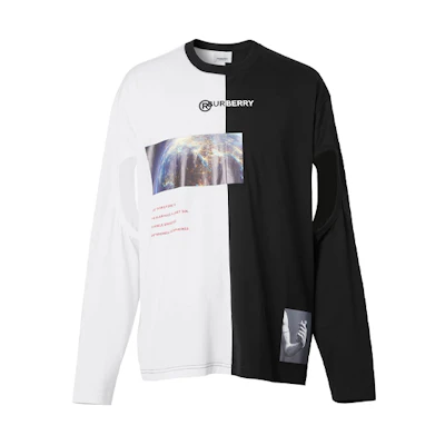 Burberry Montage Print Cotton Long Sleeve Tee with Cutout Sleeves 80247361