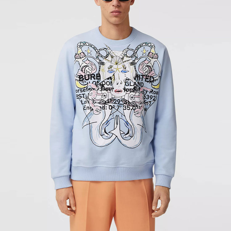 Burberry Montage Print Crewneck Long Sleeve Sweatshirt Men’s Light Blue 80407001 圖 4