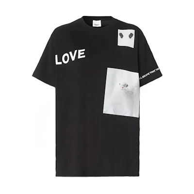 Burberry Montage Print Oversized Cotton T-Shirt Black Unisex 80307651