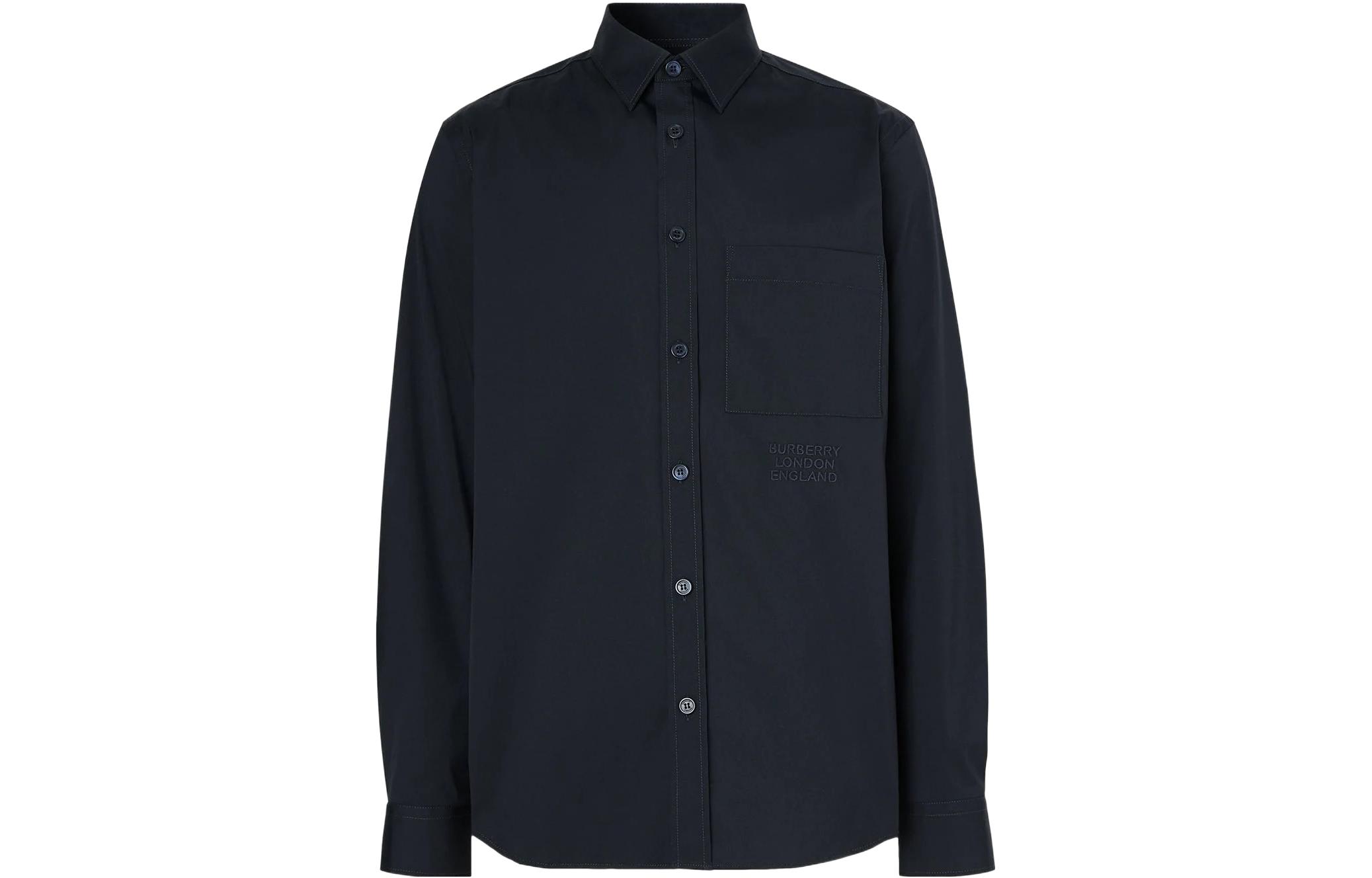 Burberry Navy Blue  Long Sleeve Shirt with Logo Embroidery. 80290741