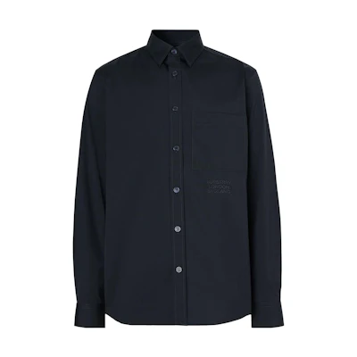 Burberry Navy Blue Long Sleeve Shirt with Logo Embroidery. 80290741