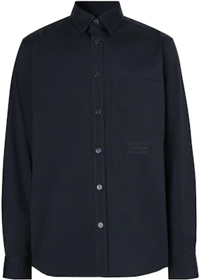 Burberry Kemeja Lengan Panjang Biru Dongker dengan Bordir Logo. 80290741 Order Burberry Kemeja Lengan Panjang Biru Dongker dengan Bordir Logo. 80290741