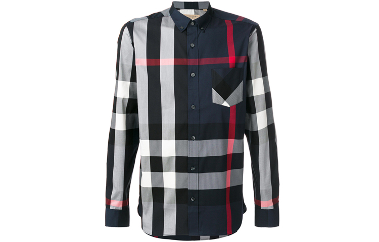 Burberry Navy Blue Check Cotton Blend Shirt. 40458361