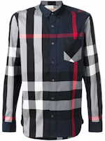 Burberry Navy Blue Check Cotton Blend Shirt. 40458361 Burberry Navy Blue Check Cotton Blend Shirt. 40458361