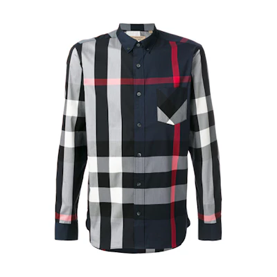 Burberry Navy Blue Check Cotton Blend Shirt. 40458361