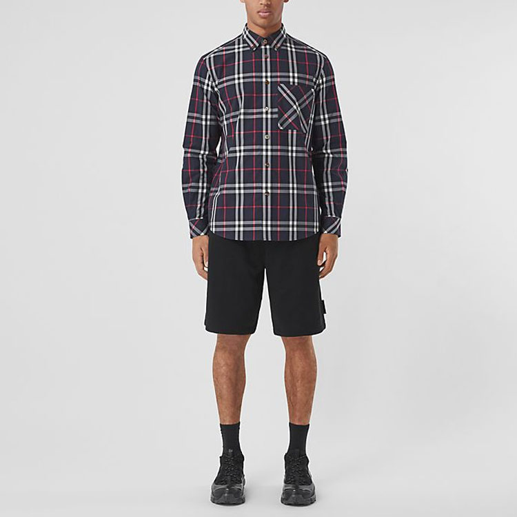 Burberry Navy Blue Check Long-Sleeve Button-Down Shirt. 80433331 圖 3