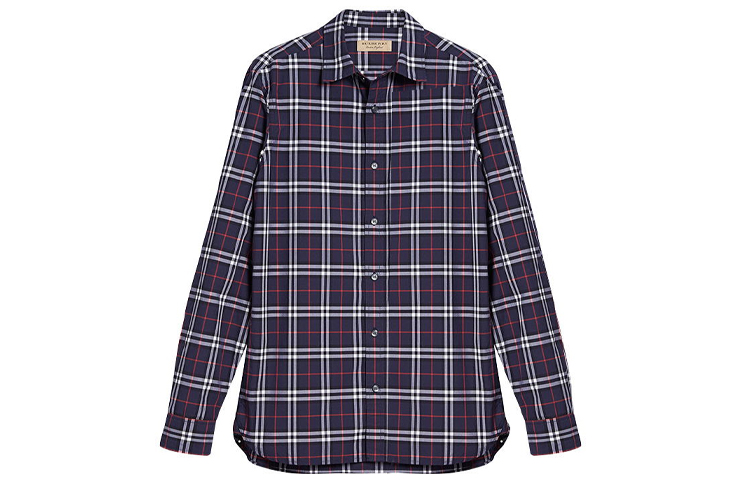 Burberry Navy Blue Check Long-Sleeve Casual Shirt 80031051 圖 2