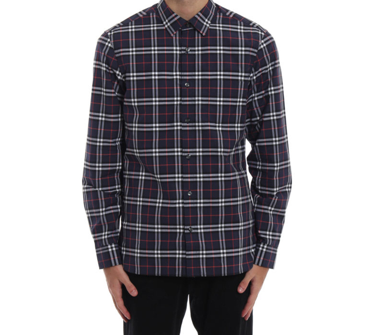 Burberry Navy Blue Check Long-Sleeve Casual Shirt 80031051 圖 3