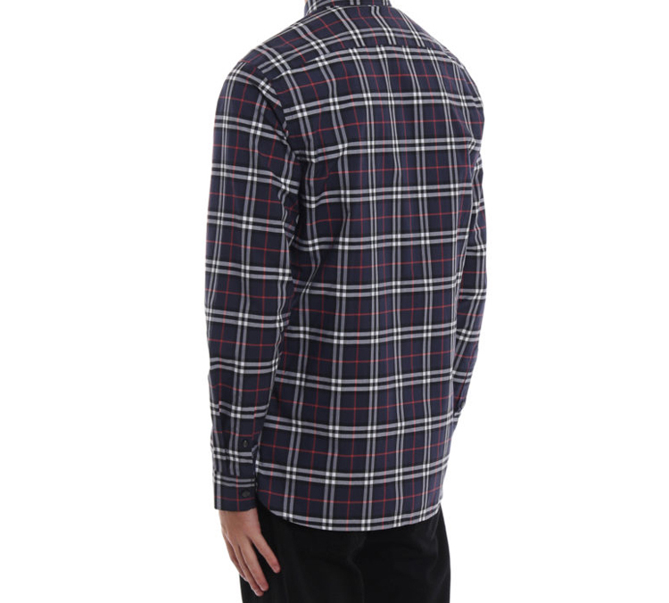 Burberry Navy Blue Check Long-Sleeve Casual Shirt 80031051 圖 4