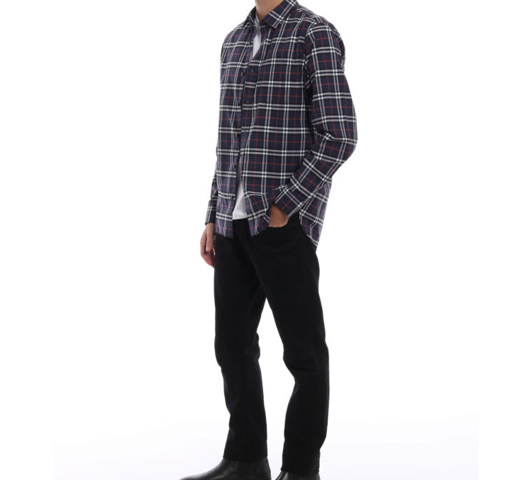 Burberry Navy Blue Check Long-Sleeve Casual Shirt 80031051 圖 5