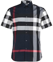 Burberry Navy Blue Check Short Sleeve Button-Up Shirt 80208551 Burberry Navy Blue Check Short Sleeve Button-Up Shirt 80208551