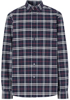 Burberry Navy Blue Check Stretch Long-Sleeve Shirt 80186401 Burberry Navy Blue Check Stretch Long-Sleeve Shirt 80186401