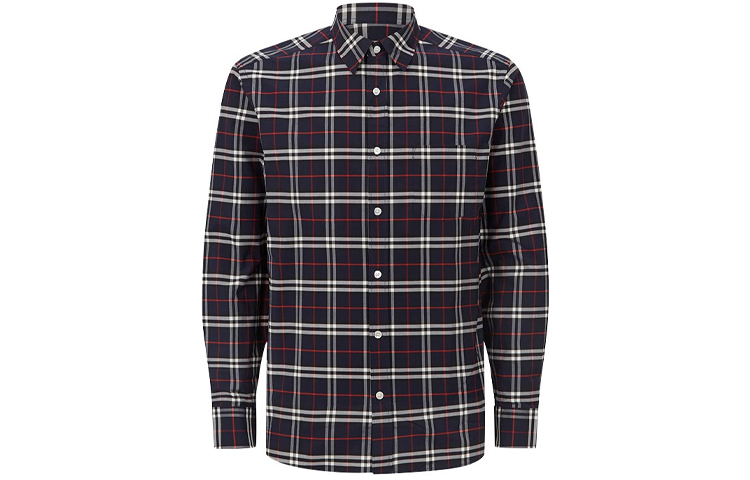 Burberry Navy Blue Classic Check Red-Stripe Long-Sleeve Shirt 8004835