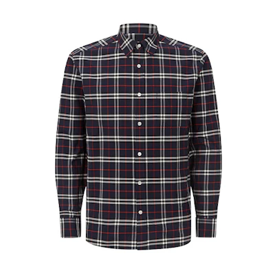 Burberry Navy Blue Classic Check Red-Stripe Long-Sleeve Shirt 8004835