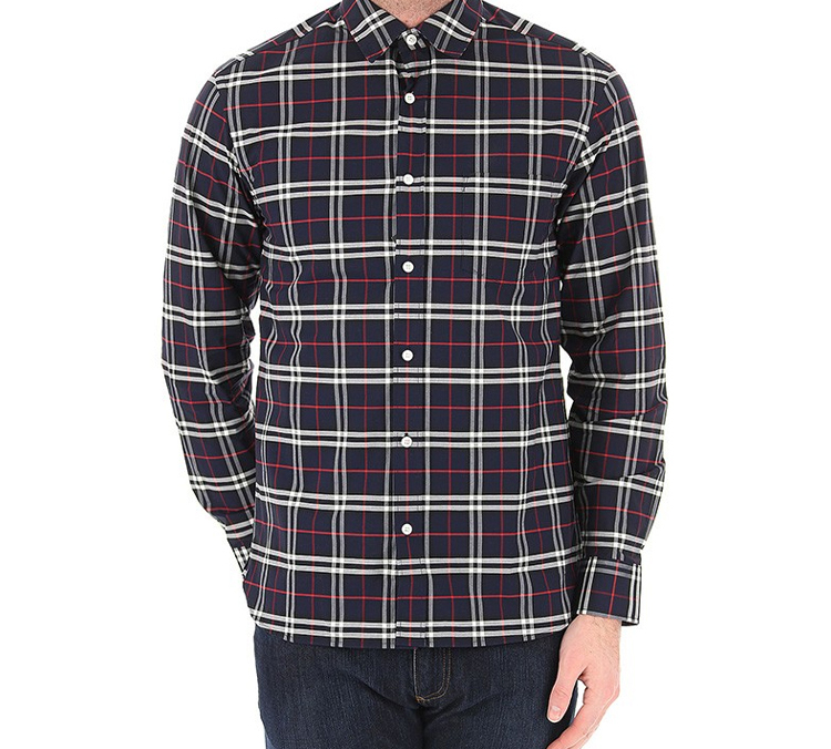 Purchase 버버리 네이비 블루 클래식 체크 레드 스트라이프 긴팔 셔츠 8004835
