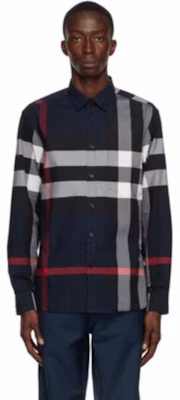 Burberry 博柏利 藏青色經典格紋彈性棉長袖襯衫 80181111 3