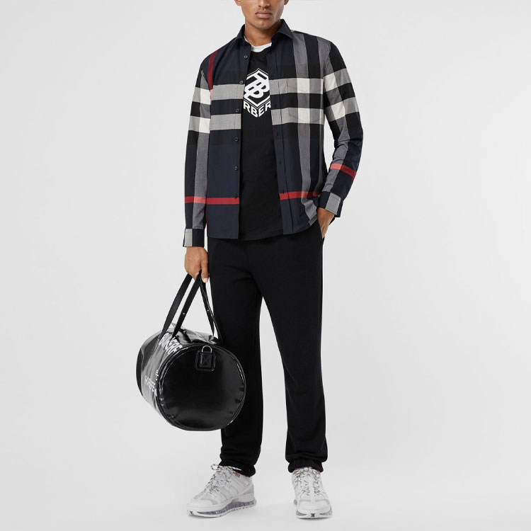 Purchase Burberry 博柏利 藏青色經典格紋彈性棉長袖襯衫 80181111