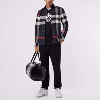 Burberry 博柏利 藏青色經典格紋彈性棉長袖襯衫 80181111 Purchase Burberry 博柏利 藏青色經典格紋彈性棉長袖襯衫 80181111