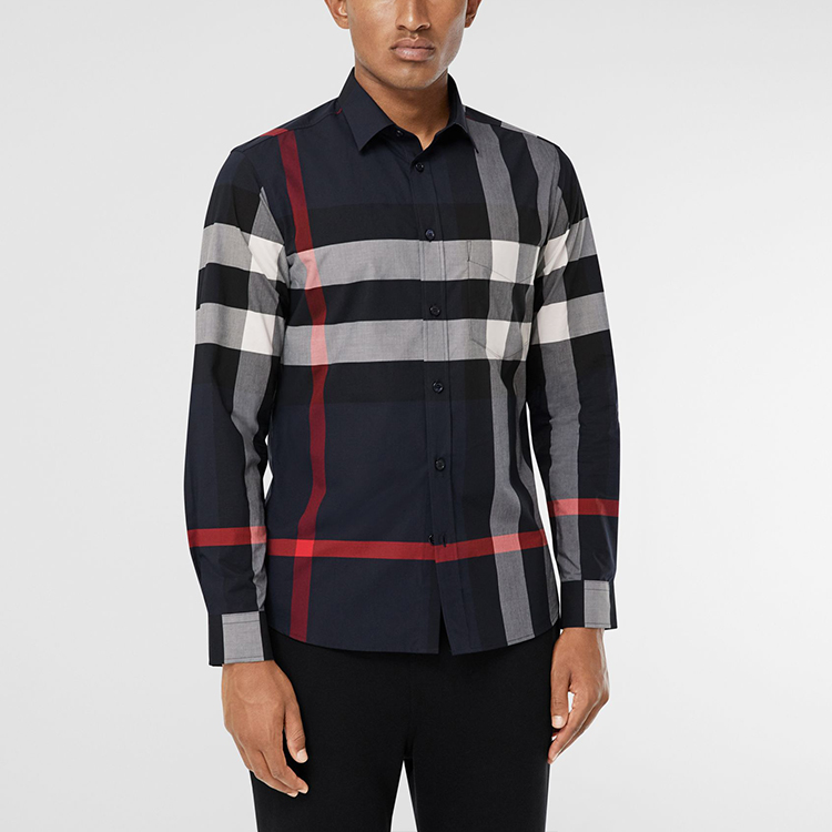 Details for Burberry 博柏利 藏青色經典格紋彈性棉長袖襯衫 80181111