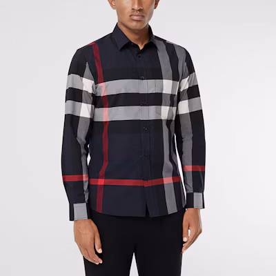 Burberry 博柏利 藏青色經典格紋彈性棉長袖襯衫 80181111 Details for Burberry 博柏利 藏青色經典格紋彈性棉長袖襯衫 80181111