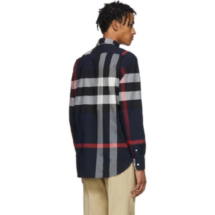 Sizing Burberry 博柏利 藏青色經典格紋彈性棉長袖襯衫 80181111