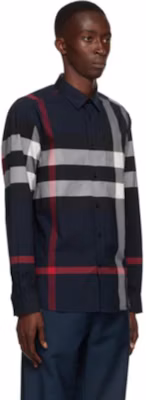 Burberry 博柏利 藏青色經典格紋彈性棉長袖襯衫 80181111 Cheap Burberry 博柏利 藏青色經典格紋彈性棉長袖襯衫 80181111