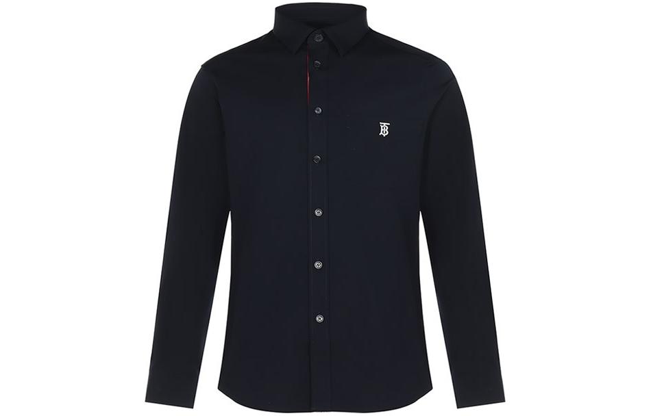 Burberry Navy Blue Cotton Classic Check Logo Shirt Spring Collection. 80430621