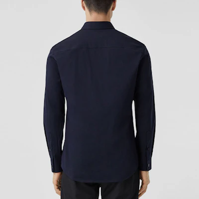 Burberry Baju Kemeja Navy Blue Cotton Check Logo Koleksi Musim Bunga. 80430621 Shop Burberry Baju Kemeja Navy Blue Cotton Check Logo Koleksi Musim Bunga. 80430621