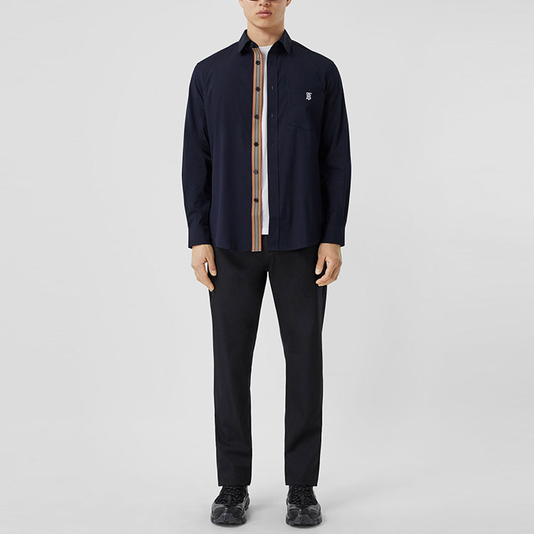 Burberry Navy Blue Cotton Classic Check Logo Shirt Spring Collection. 80430621 圖 5