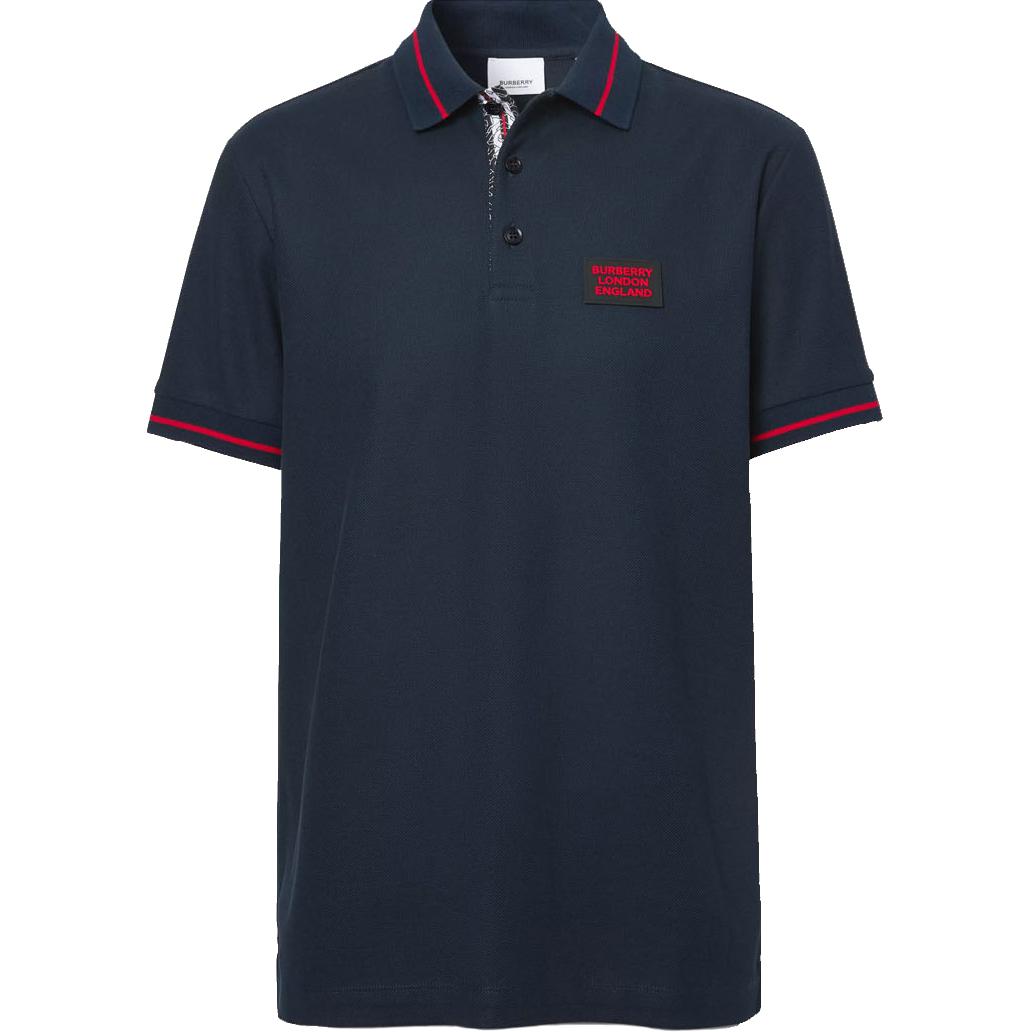 Burberry Navy Blue Cotton Polo Shirt with Contrast Trim 80259741