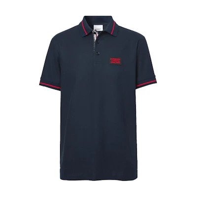 Burberry Navy Blue Cotton Polo Shirt with Contrast Trim 80259741