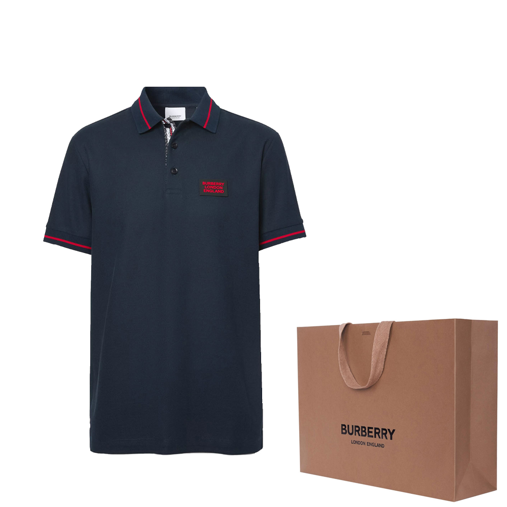 Lookbook Polo Burberry Azul Marino de Algodón con Ribete en Contraste. 80259741