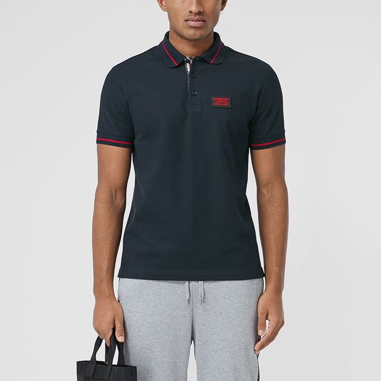 Shop Polo Burberry Azul Marino de Algodón con Ribete en Contraste. 80259741