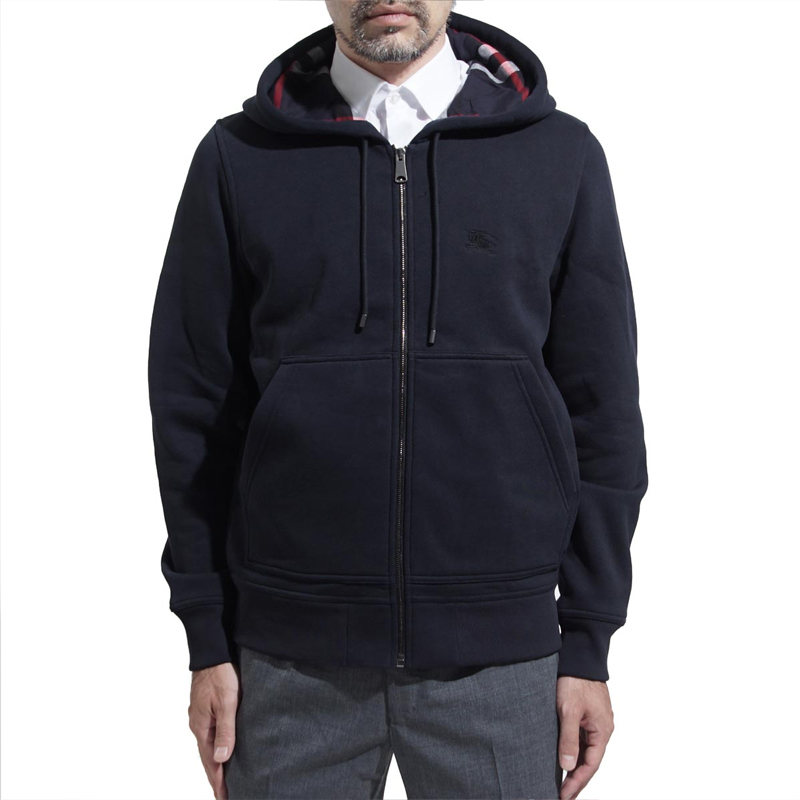 Shop 버버리 네이비 블루 후디 스웻셔츠 재킷 40685861